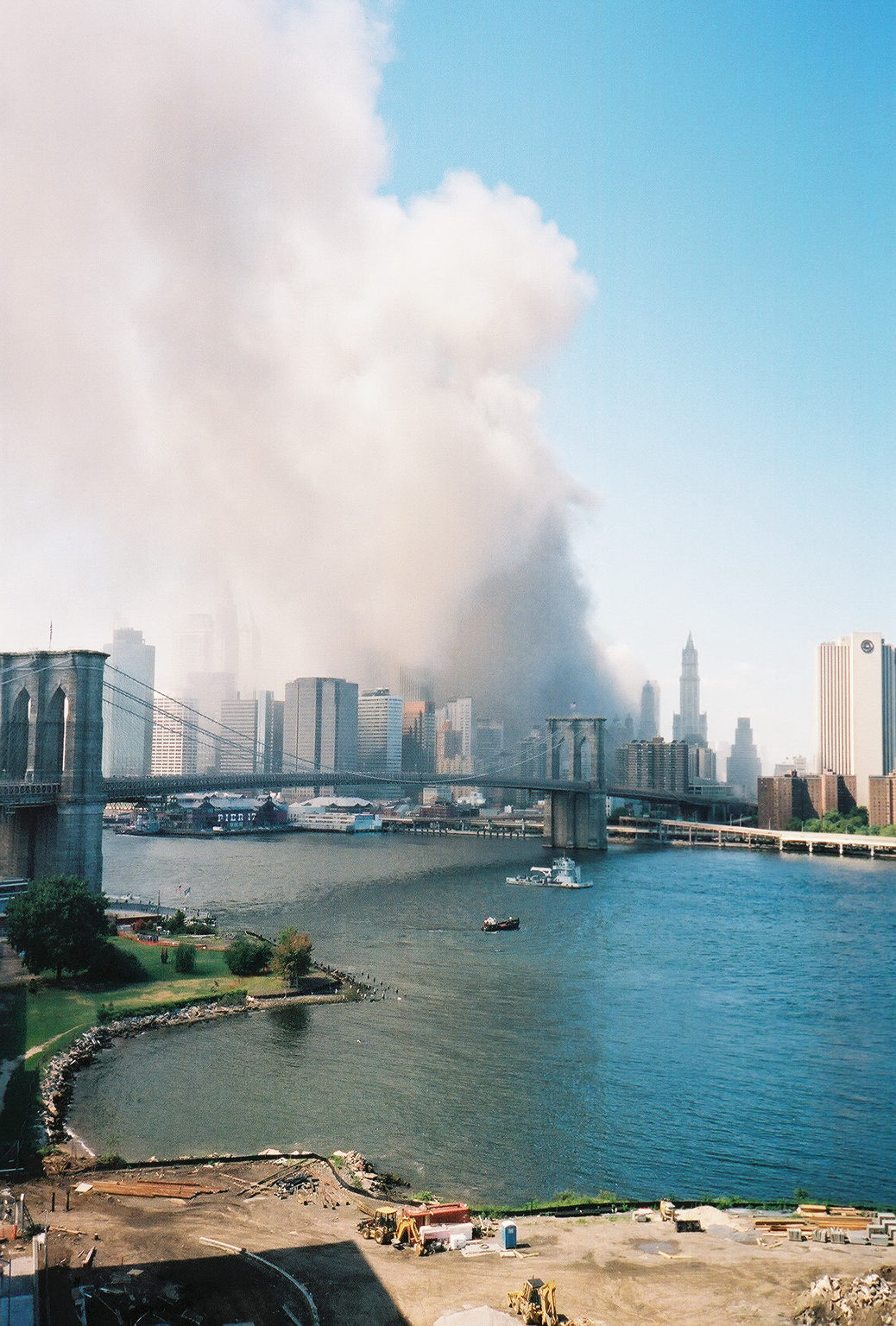 Nearing Brooklyn, dust over everything - camera, backpack, clothes.