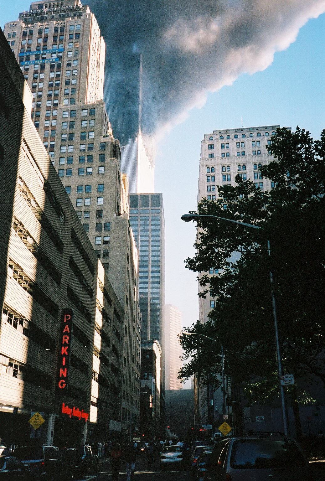 The South Tower beginning to lean east at the top, between 9:43 and 9:59AM.